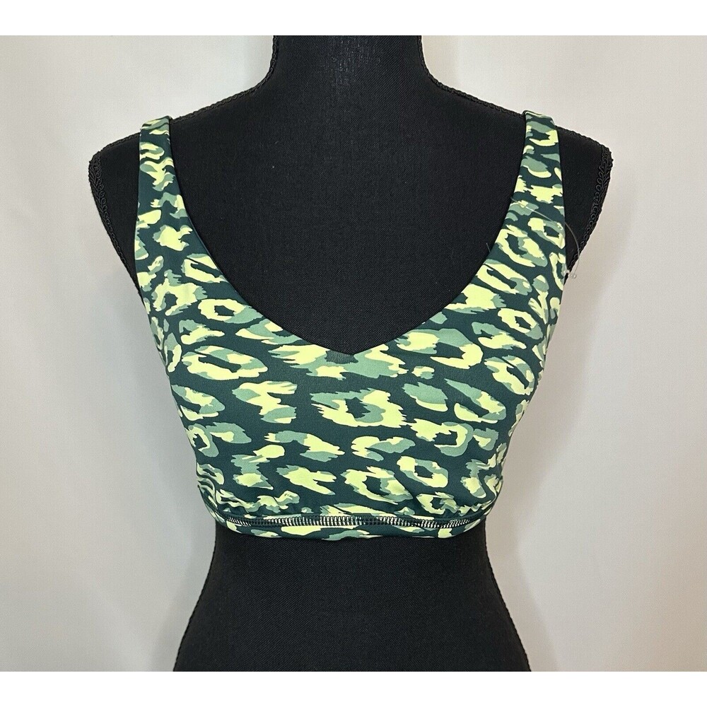OFFLINE By AERIE Goals Plunge Green Leopard Sports Bra XS‎ NWT